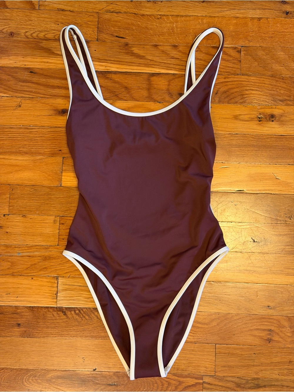 Onia Plum One-Piece Swimsuit with White Trim